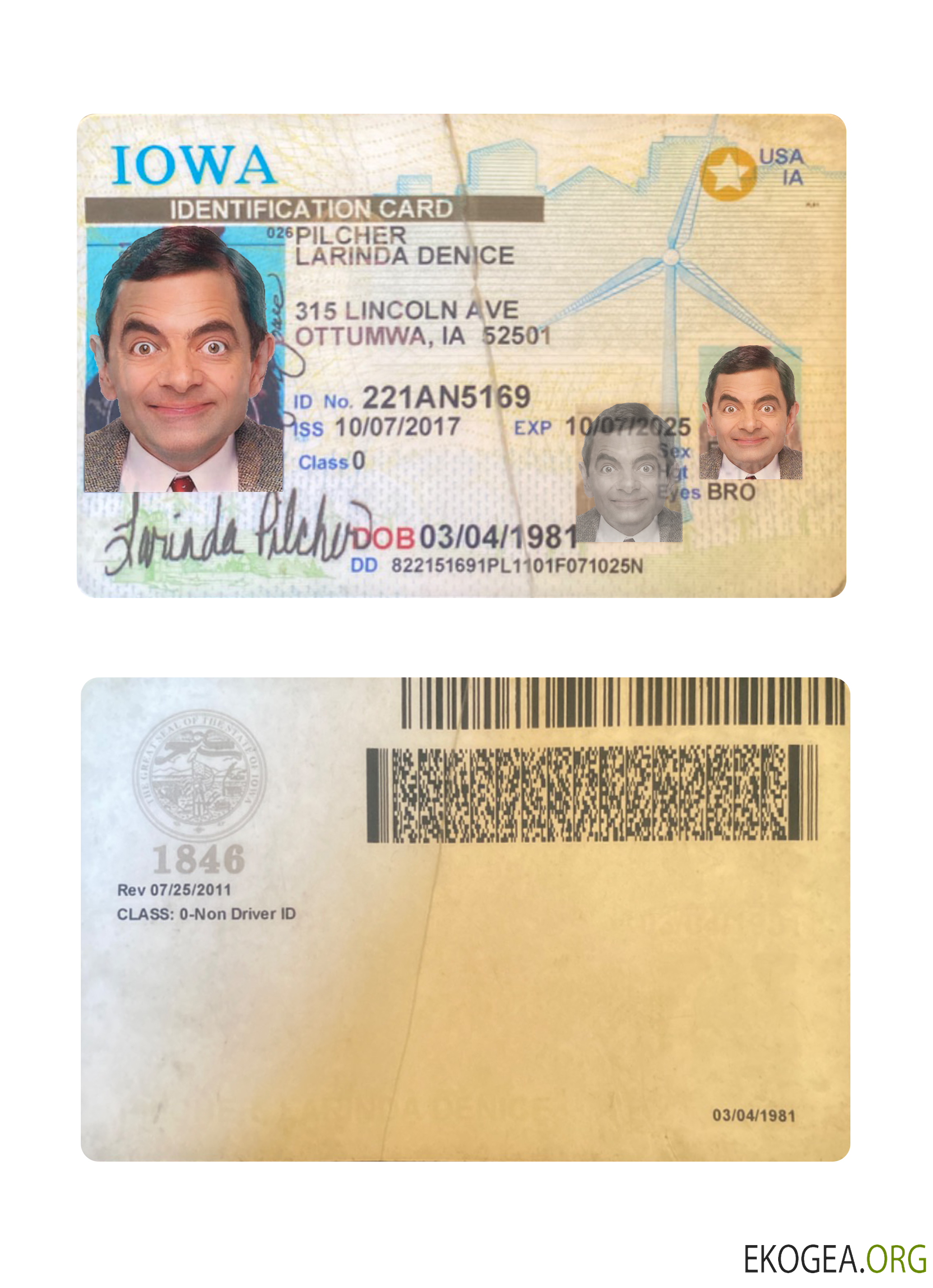 Carte d'identité de l'Iowa aux États Unis